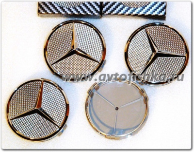Mercedes, все модели крышки ступиц колеса со звездой, светлый карбон, комплект 4 шт.